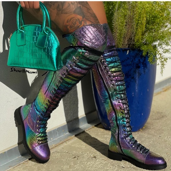 Anthony Wang quilted over the knee lace up boots women’s - Picture 1 of 7